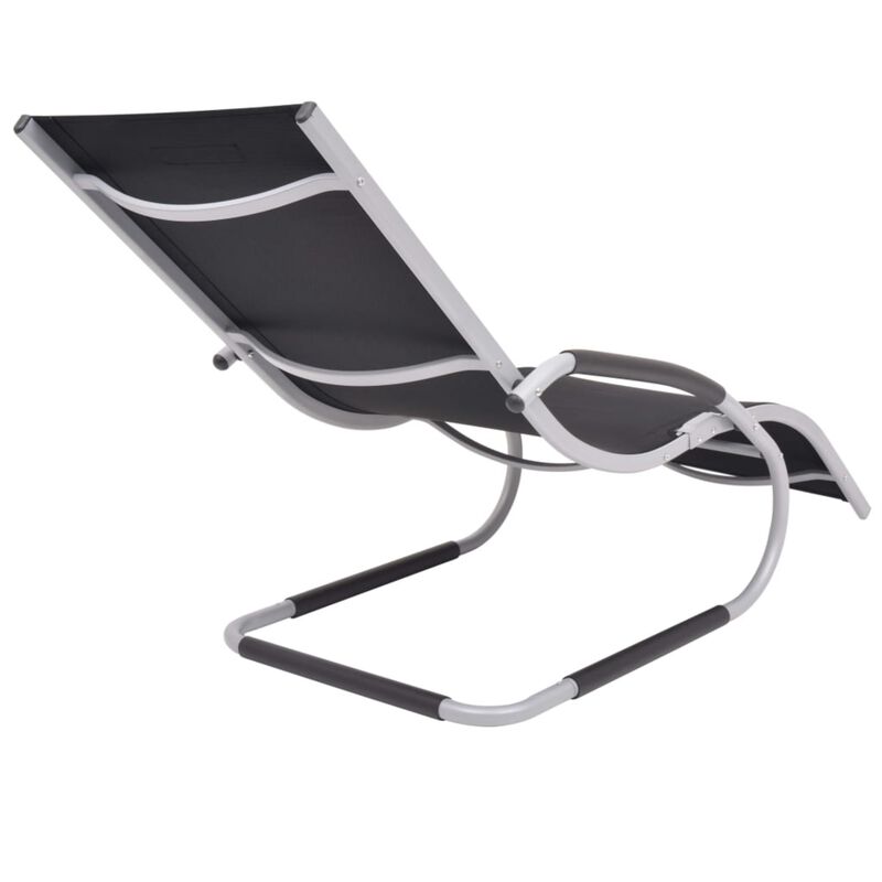 vidaXL Sun Lounger with Pillow - Aluminum and Textilene Outdoor Recliner, Easy Assembly, Weather Resistant, Ergonomic Design, Black and Gray, for Patio/Garden/Poolside