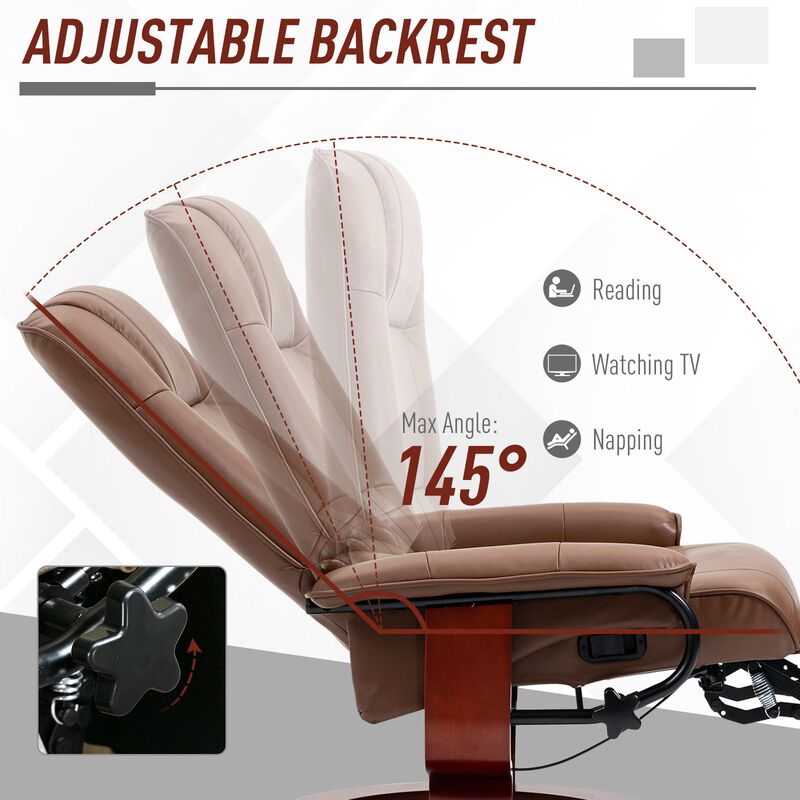 Brown Living Room Comfort: Faux Leather Manual Swivel Recliner