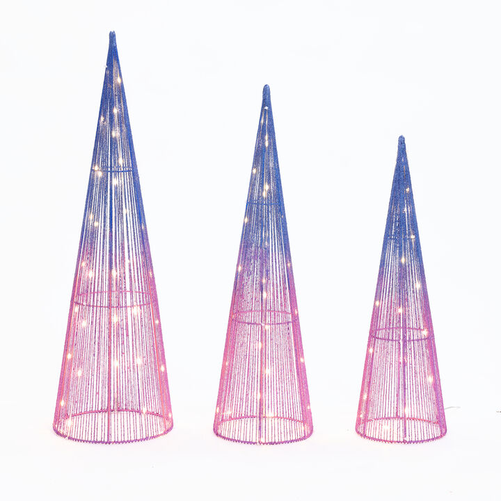 LuxenHome Set of 3 Multi-Color Lighted Trees Indoor and Outdoor Holiday Decoration