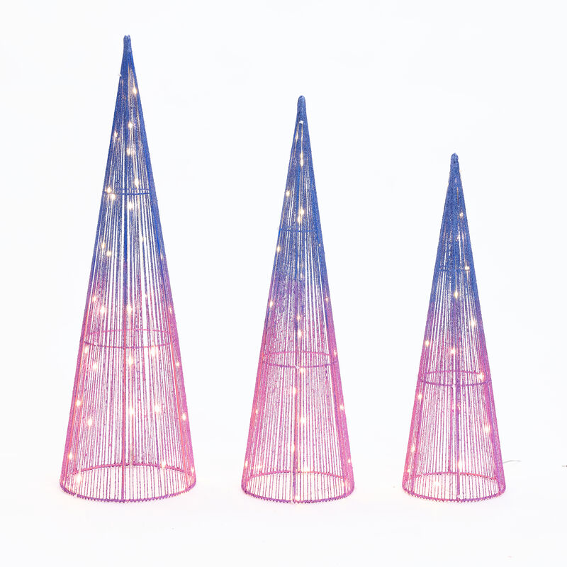 LuxenHome Set of 3 Multi-Color Lighted Trees Indoor and Outdoor Holiday Decoration