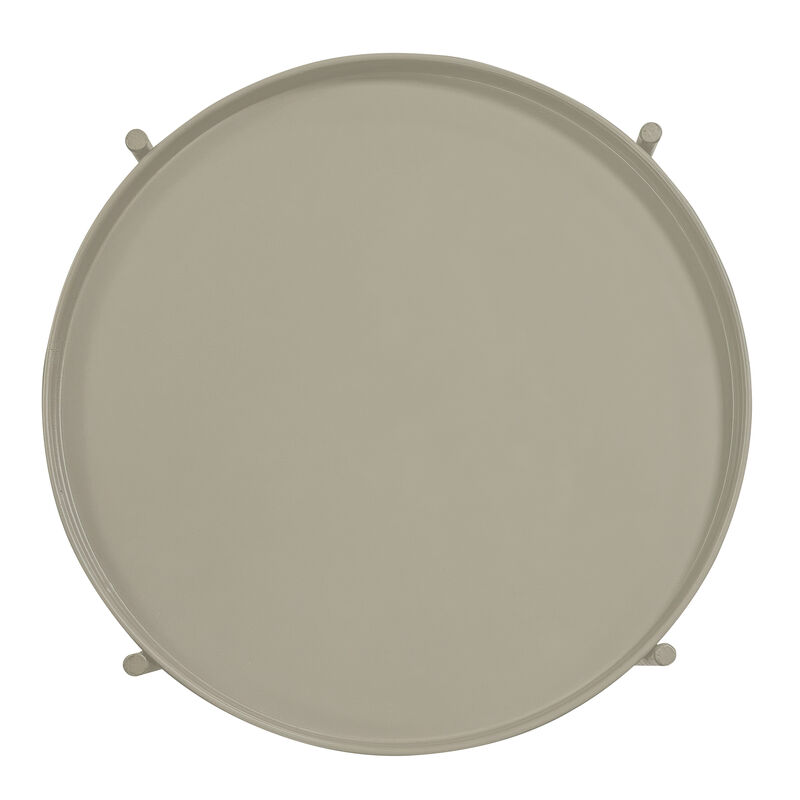 18 Inch Modern Side End Table, Round Metal Tray Top, Foldable Legs, Beige - Benzara