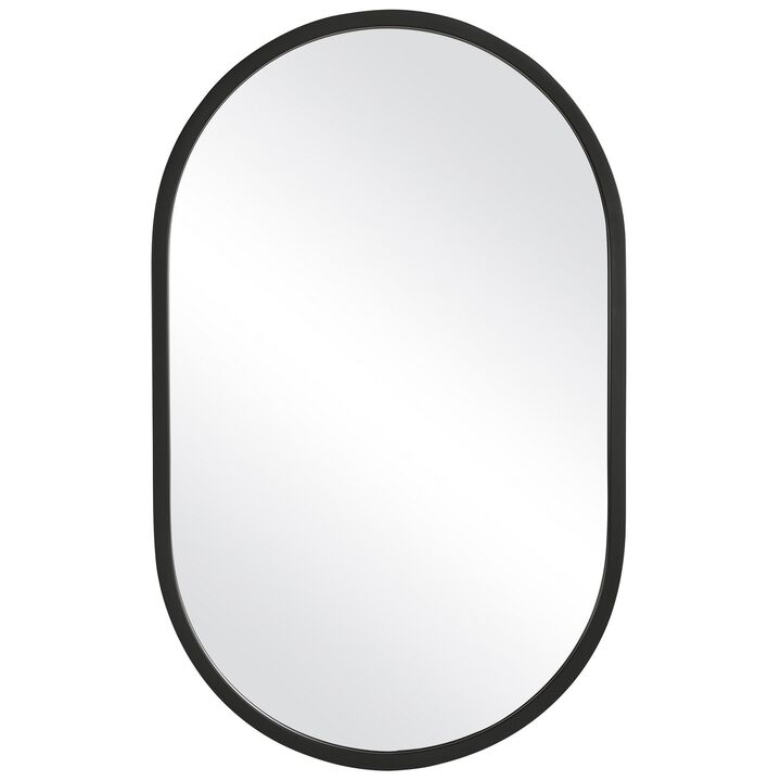 20 Inch Contemporary Style Oblong Shape Mirror, Black-Benzara