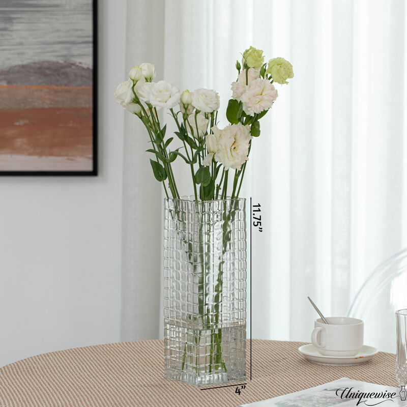 12-Inch Square Frosted Clear Glass Vase
