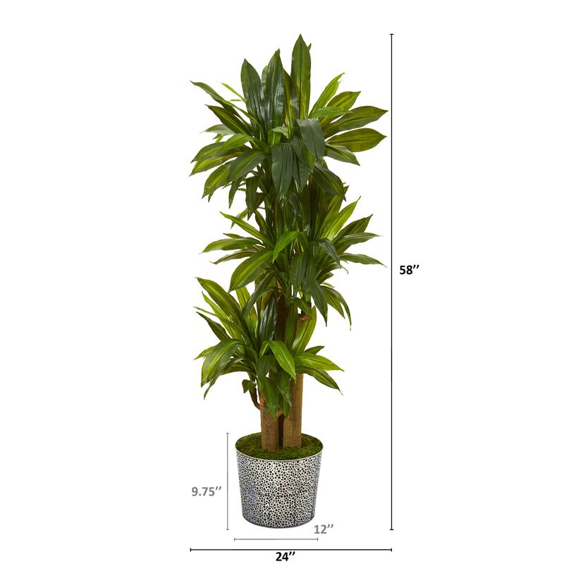 Hivvago 58" Corn Stalk Dracaena Artificial Plant in Black Embossed Tin Planter (Real Touch)