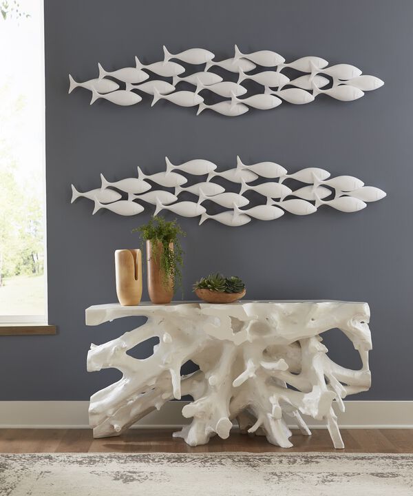 School of Fish Wall Art in Matte White