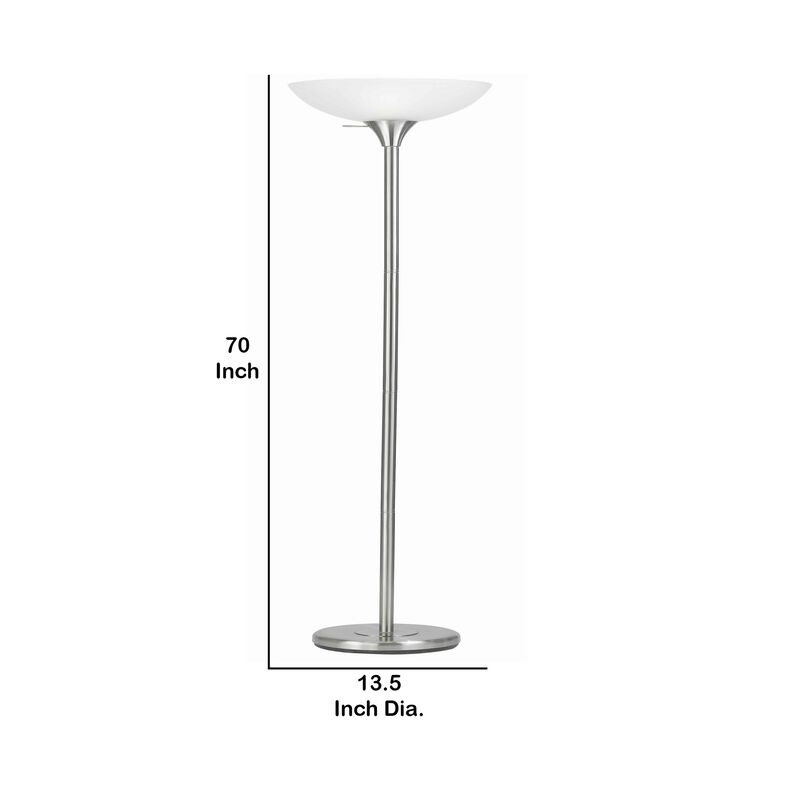 3 Way Torchiere Floor Lamp with Frosted Glass shade and Stable Base, White-Benzara