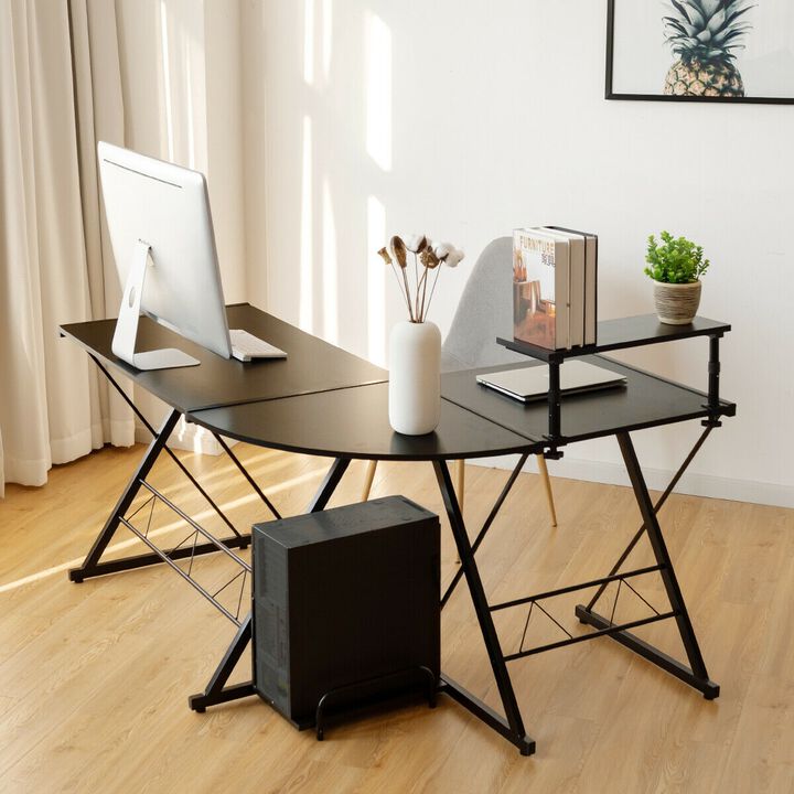 L-Shaped Desk Reversible Corner Computer Desk with Movable Shelf and CPU Stand