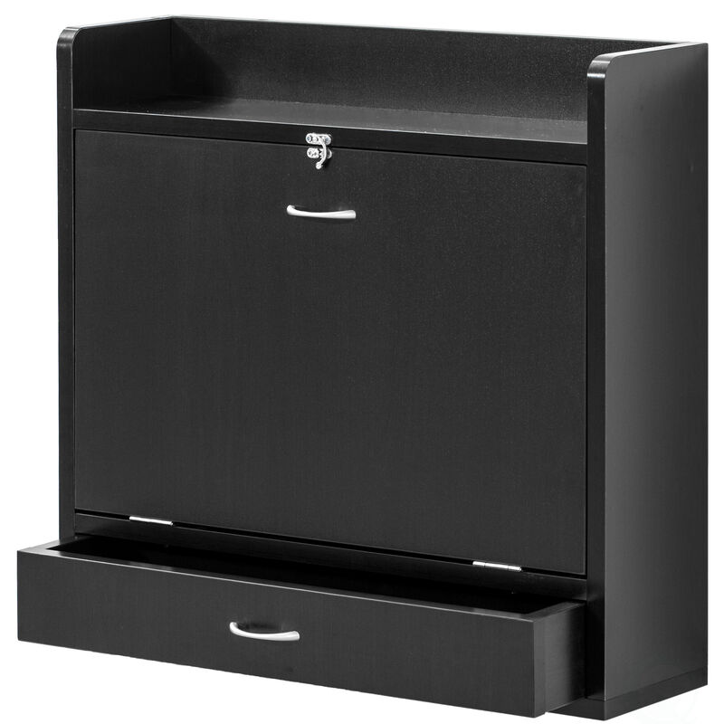 Wall Mount Folding Laptop Writing Computer or Makeup Desk with Storage Shelves and Drawer, White