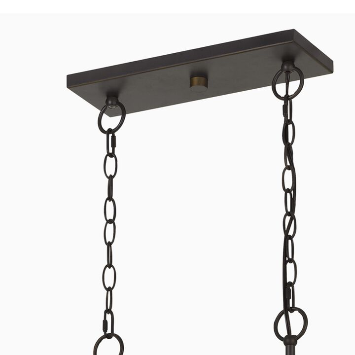8 Bulb Chandelier with Wooden Frame and Metal Orb Shades, Brown and Black-Benzara
