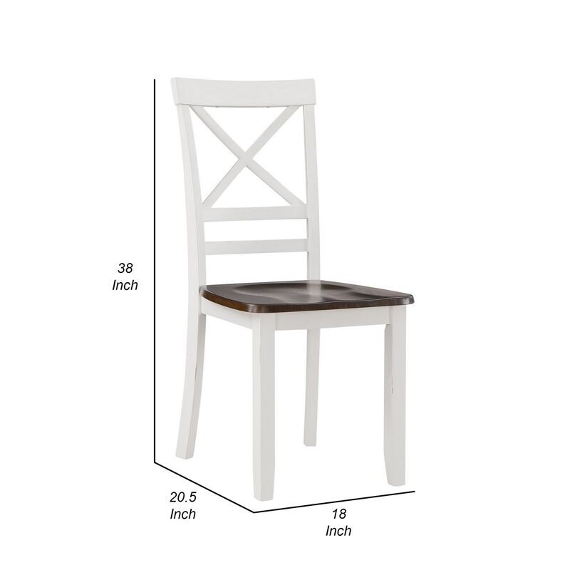 Dera 21 Inch Dining Chair Set of 2, Crossed Back, White Rubberwood Frame - Benzara
