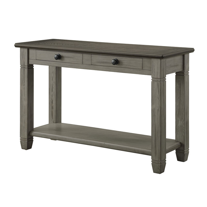Rome 48 Inch Sofa Table, Rectangular, 2 Drawers, Brown, Gray, Solid Wood - Benzara