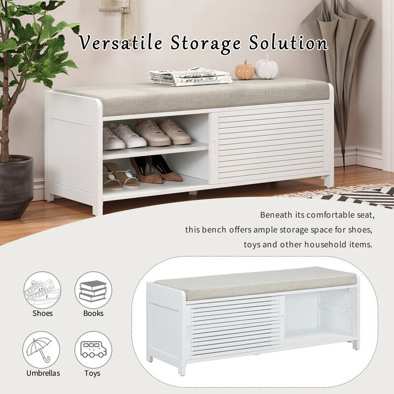 Merax Distressed Shutter Storage Bench with Acacia Veneer