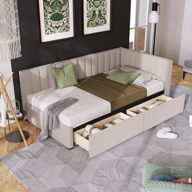 Upholstered Daybed with 2 Storage Drawers