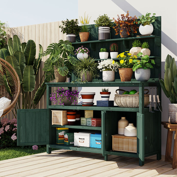 Merax Potting Bench with Hutch Solid Fir Wood Garden Workstation