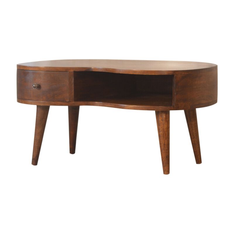 Solid Wood 1 Drawer Chestnut Wave Coffee Table