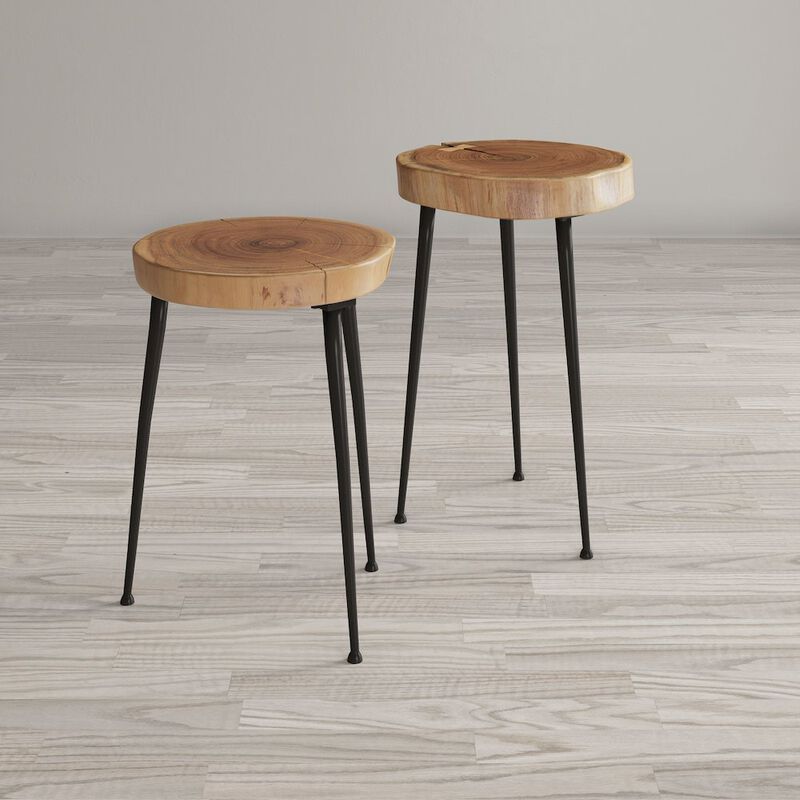 Jofran Global Archive Flat-Pack Wood and Iron Accent Tables (Set of 2)