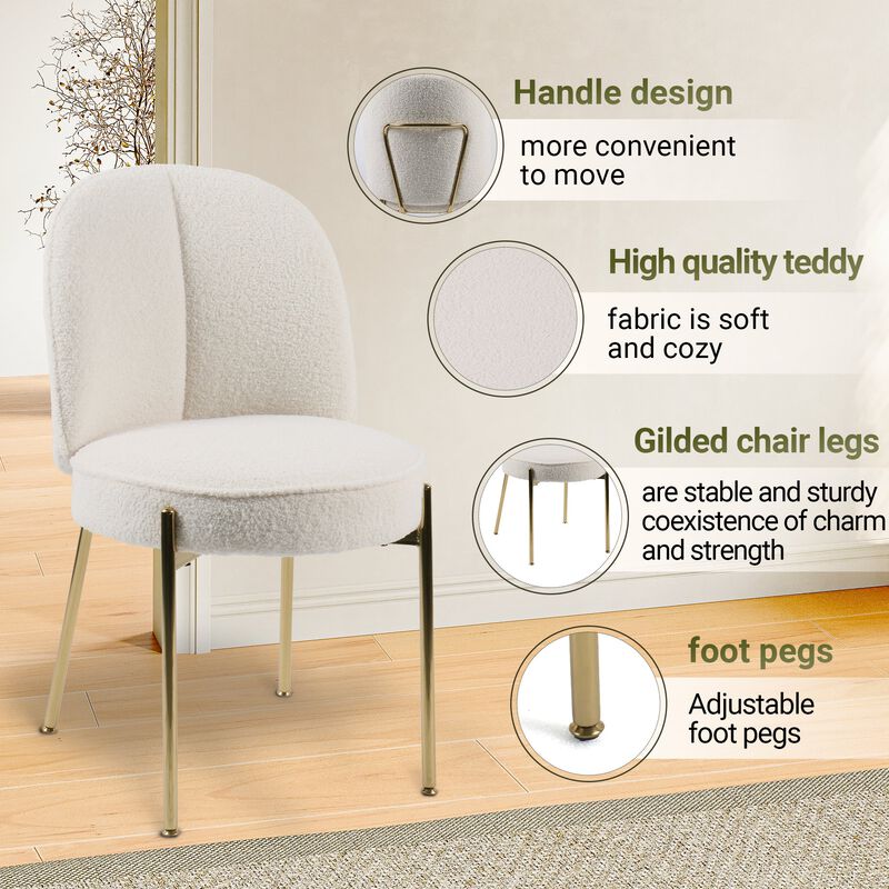Teddy Fabric Dinning Chair (Set of 2) in Greamy White with Adjustable Foot Nails