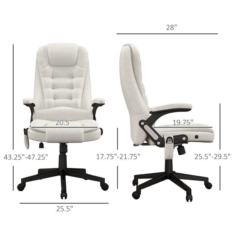Cream White Linen Massage Chair: Heated, Reclining, Remote