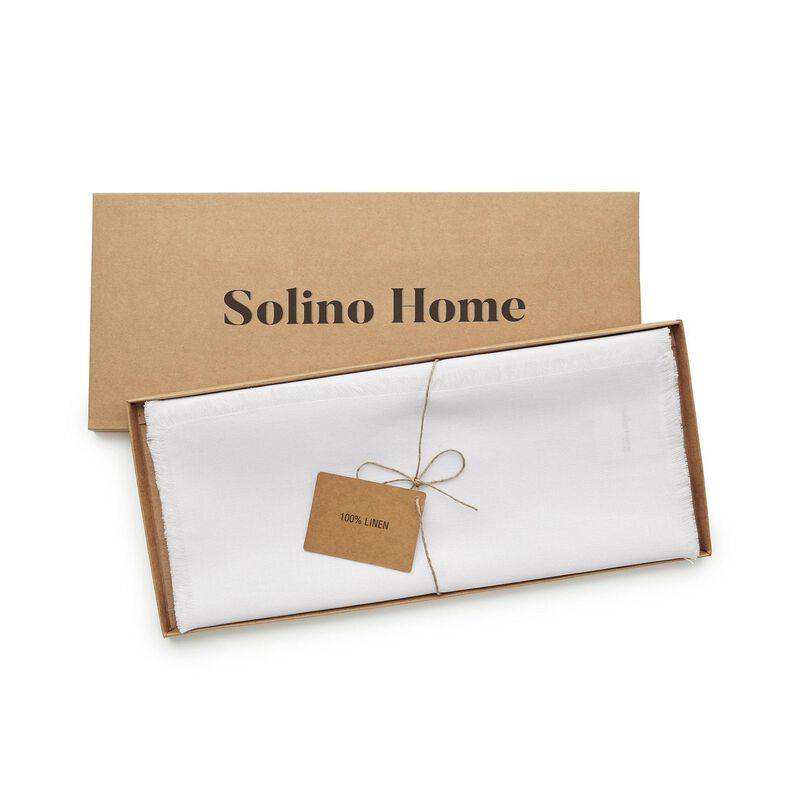 Solino Home 100% Pure Linen Table Runner 14 x 120 Inch | Fringe