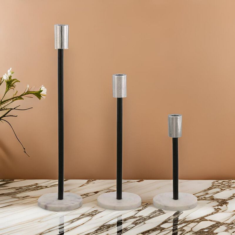 Ricco Tabletop Accent Decoration Set of 3, Black, Elegant Silver Metal - Benzara