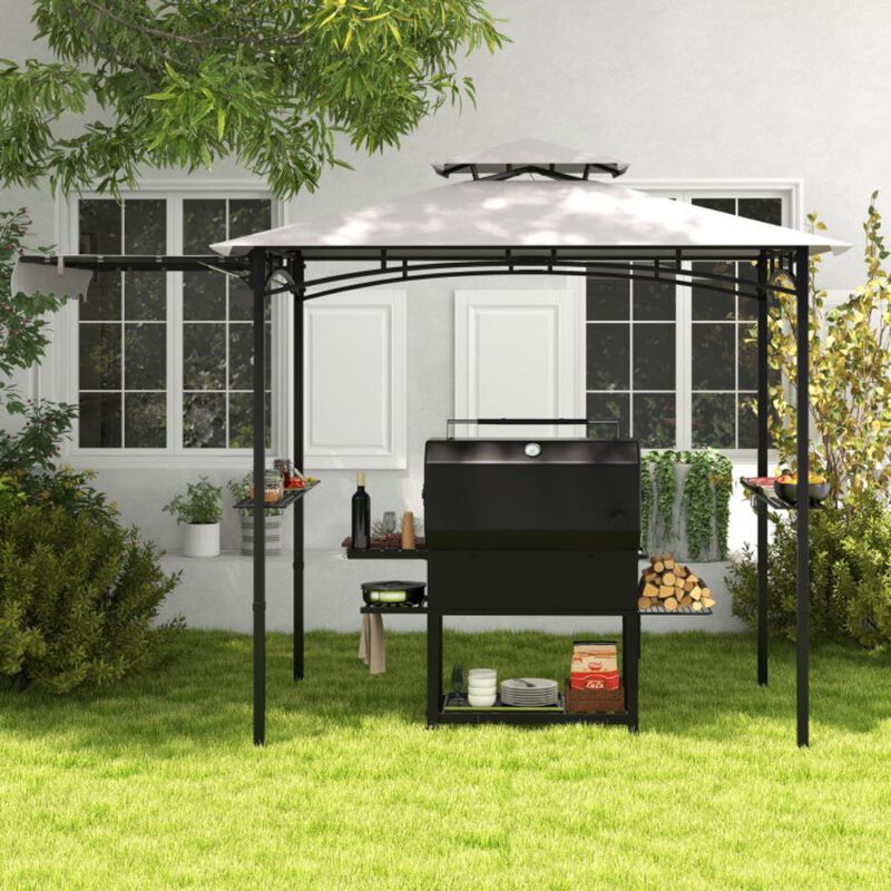 Hivvago 11 x 5 FT Grill Gazebo with Side Awning and Double-Tiered Top-Gray