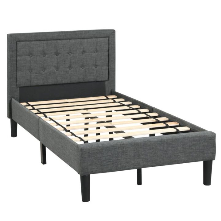 Hivvago Twin Size Upholstered Bed Frame with Button Tufted Headboard