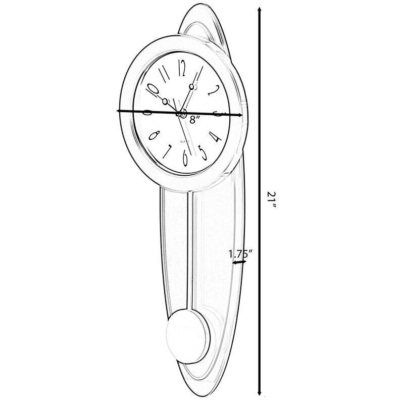 Modern Grandfather Brown Oval Pendulum Wood-Looking Plastic Wall Clock for Living Room, Kitchen, or Dining Room