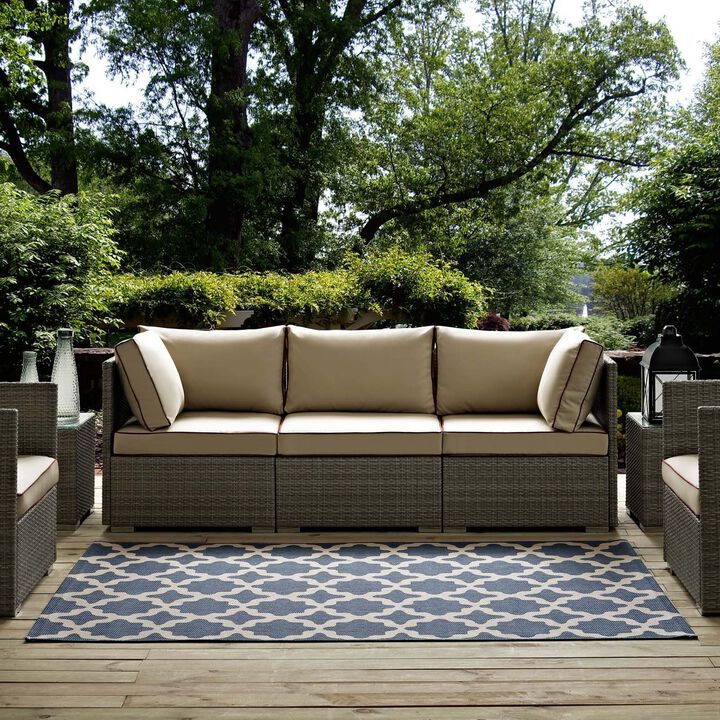 Cerelia Moroccan Trellis 5x8 Indoor and Outdoor Area Rug - Blue and Beige
