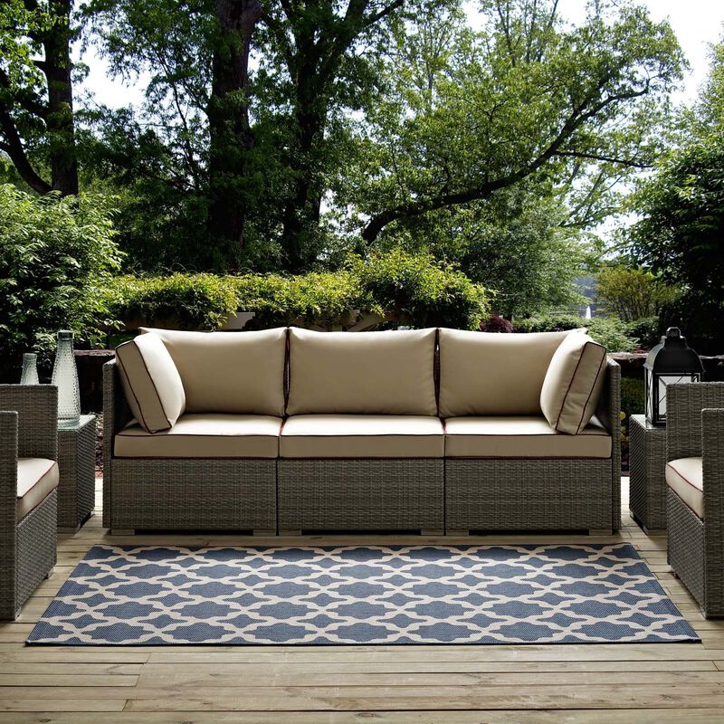 Cerelia Moroccan Trellis 5x8 Indoor and Outdoor Area Rug - Blue and Beige