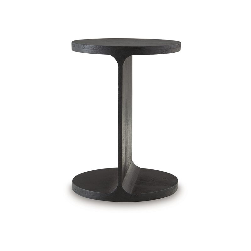 Accent Table, I Shaped Mango Wood Body, Sandblasted Black 16 Inch - Benzara