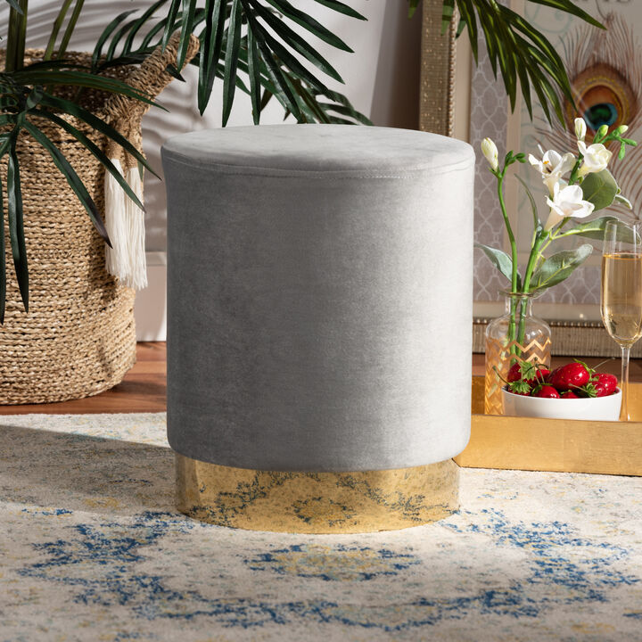 Baxton Studio Chaela Contemporary Glam Blue Velvet Fabric Upholstered Ottoman