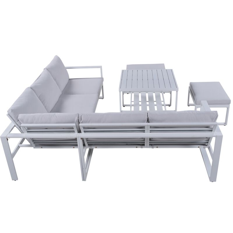 Industrial Style Outdoor Sofa Combination Set With 2 Love Sofa, 1 Single Sofa, 1 Table, 2 Bench