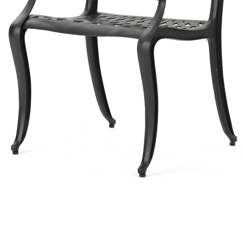Cay Outdoor Dining Chair Set of 2, Mesh Style Back, Black Cast Aluminium