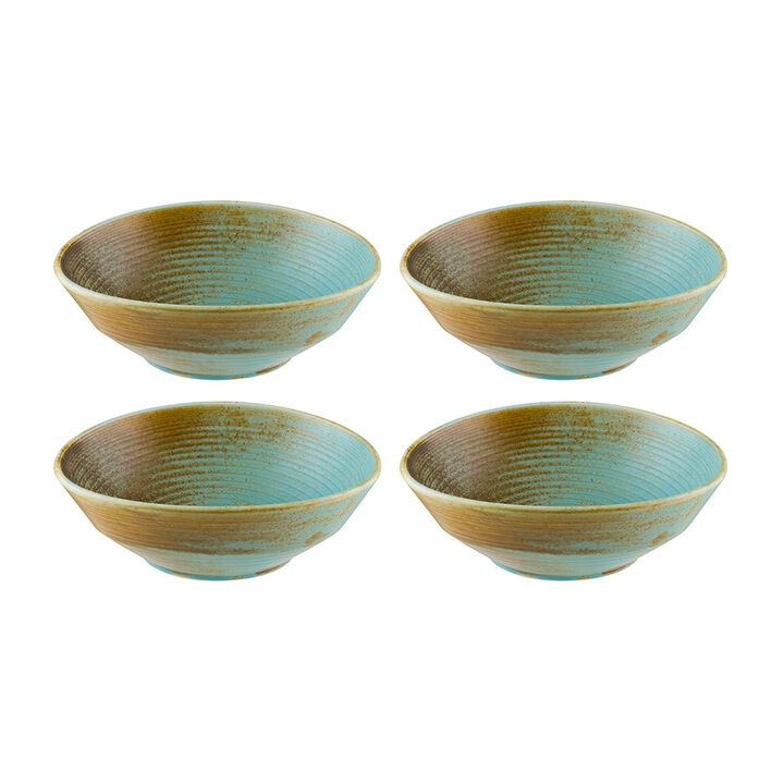 Coral dia.6.5" h:2.25" 14 oz. Round Decorated Porcelain Bowl (Set of 4)