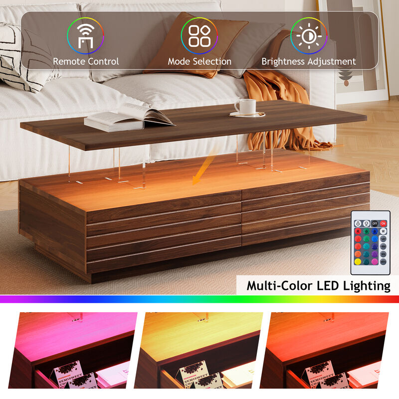 Merax Modern Rectangular Coffee Table with LED Lights