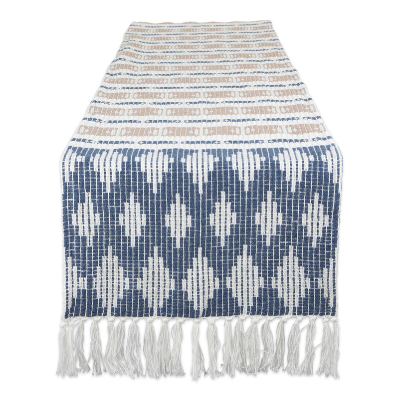 108" Blue and White Fringed Table Runner