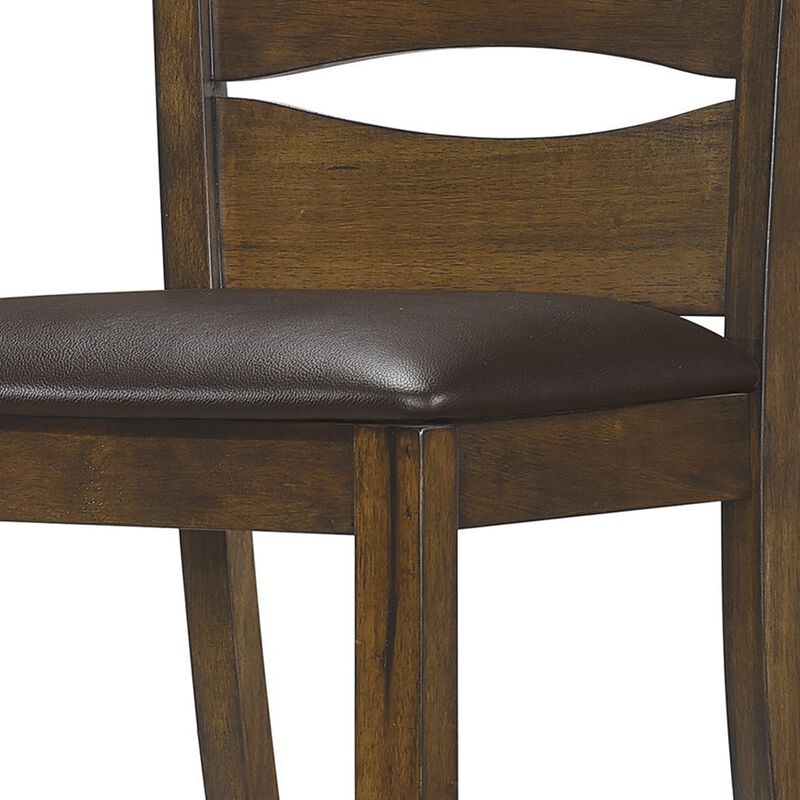 Transitional Ladder Back Side Chair with Leatherette Seat, Set of 2, Brown-Benzara