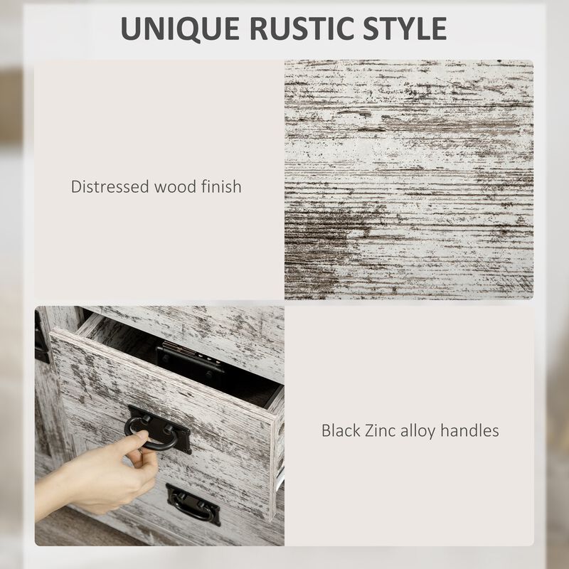 White Kitchen Organizer: Rustic Cabinet with Drawers & Cupboard for Dining Room