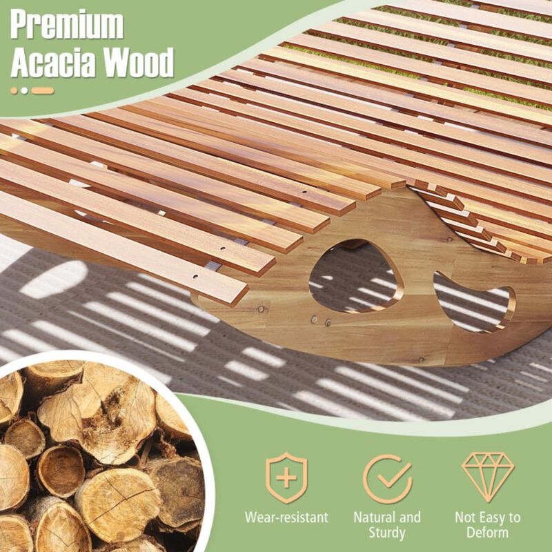 Hivvago Slatted Acacia 2-Seat Patio Dual Rocker Sunbed Wood Lounger with Ergonomic Curved Seat