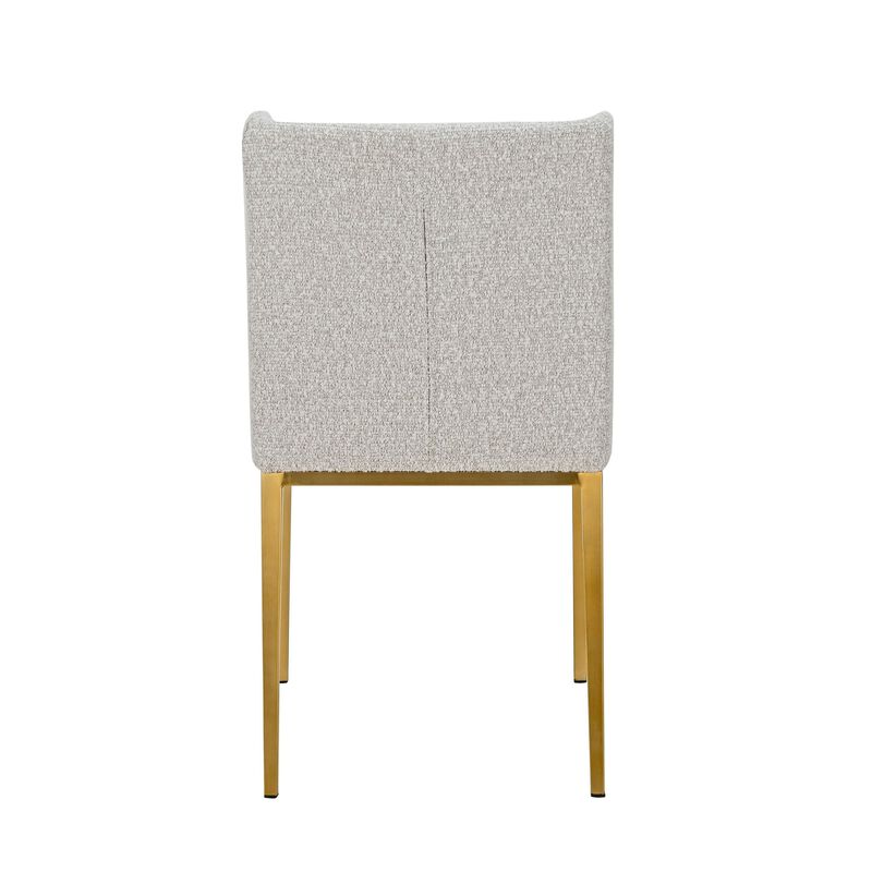 Cid Kinn 19 Inch Dining Chair Set of 2, Light Gray Polyester, Brass Steel - Benzara