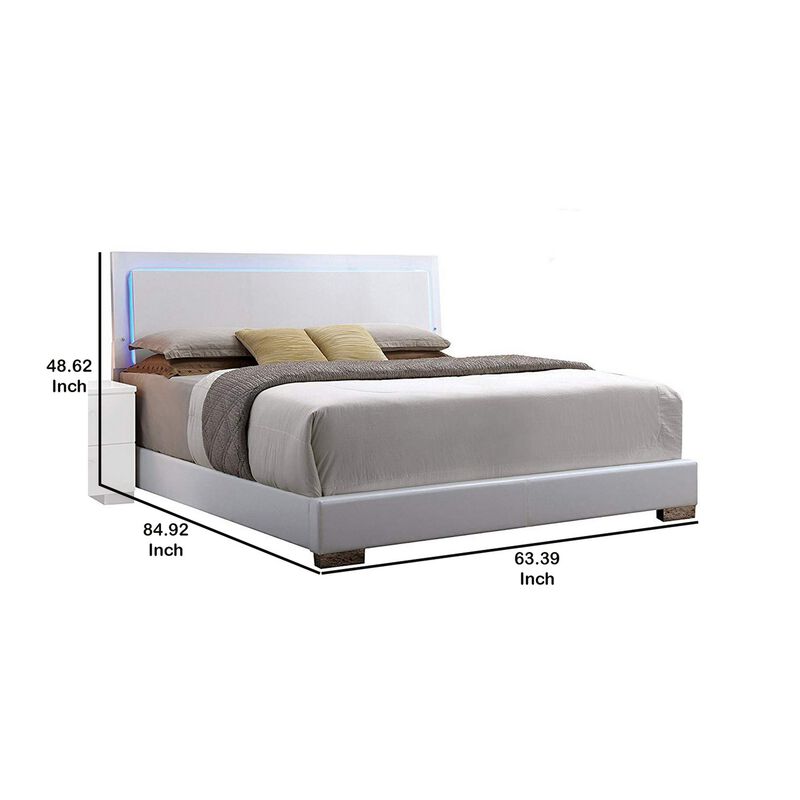 Contemporary Style Queen Size Wooden Panel Bed with Headboard, White-Benzara