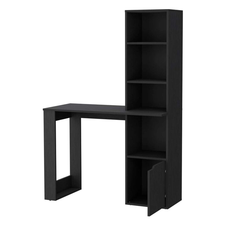 Peterson Computer Desk With 4-Tier Bookcase And 1-Door Cabinet Black