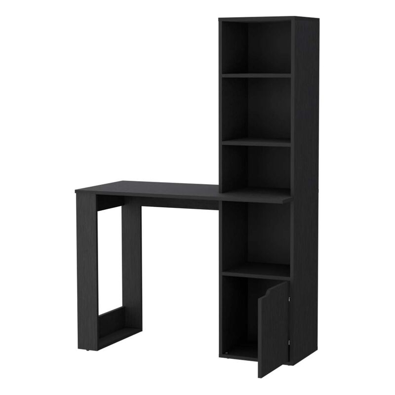 Peterson Computer Desk With 4-Tier Bookcase And 1-Door Cabinet Black