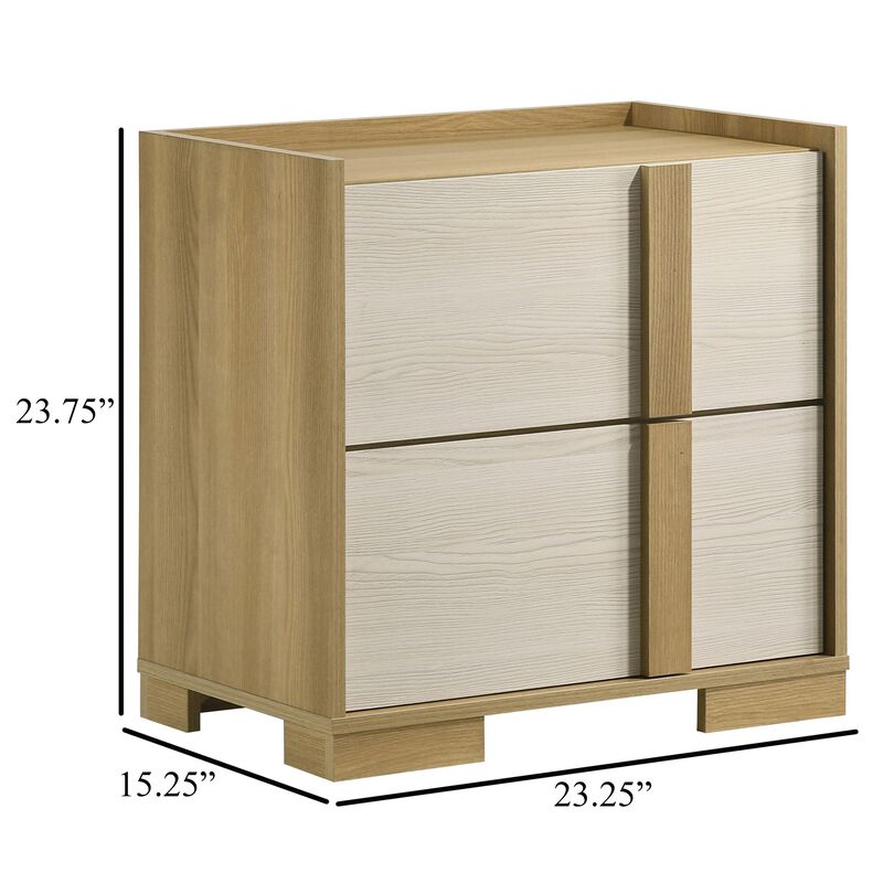 Hyle Nightstand, 2 Drawers, 24 Inch Modern Natural Brown and White - Benzara
