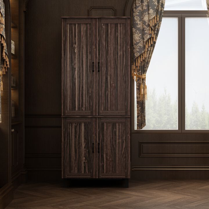 78.7 in. H Brown Wood Grain 4-Door Accent Cabinet Classic Style Kitchen Pantry Storage Cabinet With Adjustable Hinges