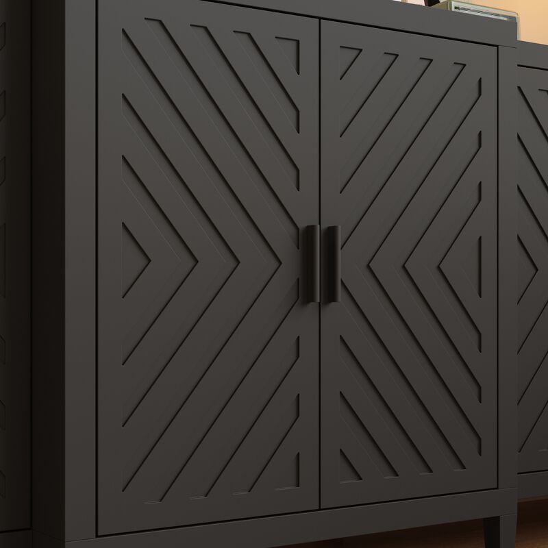 FUFU&GAGA Modern Black Sideboard – 6 Doors, Spacious Storage Cabinet, P2-Grade MDF Buffet & Console Table (94.5" W x 15.7" D x 35.4" H), Matte Black