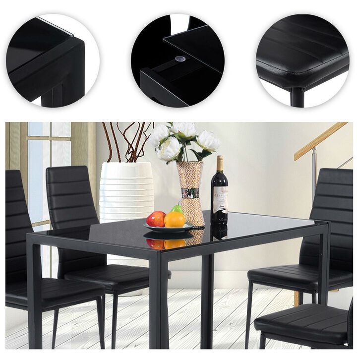 Glass Table Dining Set 5-Piece Kitchen Set with Faux Leather Seating