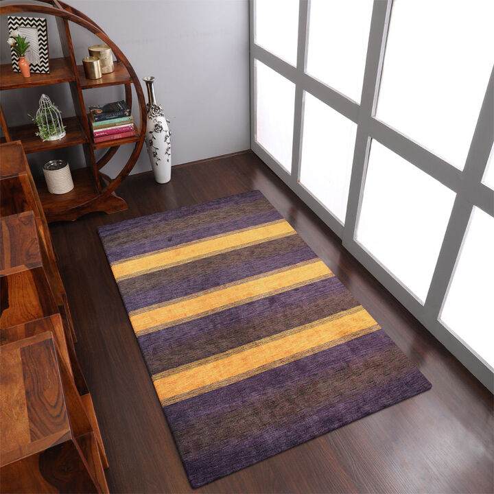 RUGSOTIC CARPETS HAND KNOTTED LOOM WOOL ECO-FRIENDLY AREA RUGS  - 8'x10', Rectangle, Purple Brown Color, Contemporary Modern Design, High Pile Handmade Anti Skid Rugs for Living Room (L00228)