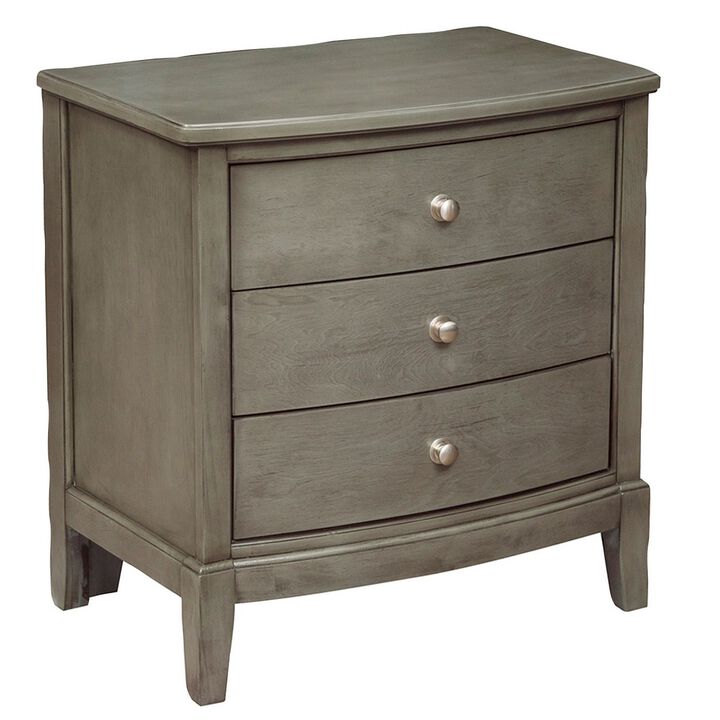Wooden Nightstand with 3 Spacious Drawers and Knobs, Gray-Benzara
