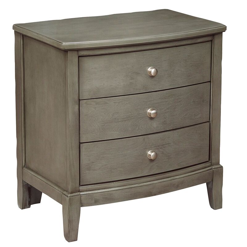 Wooden Nightstand with 3 Spacious Drawers and Knobs, Gray-Benzara